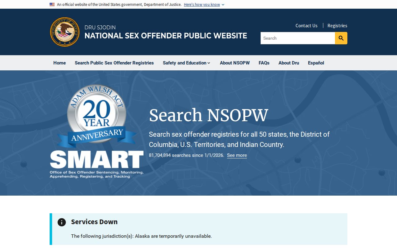 National Sex Offender Public Website search portal